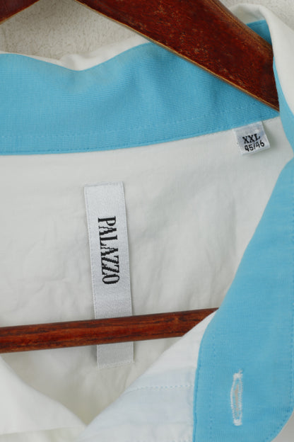Palazzo Men XXL 45/46 Casual Shirt White Cotton Polo Club Long Sleeve Top