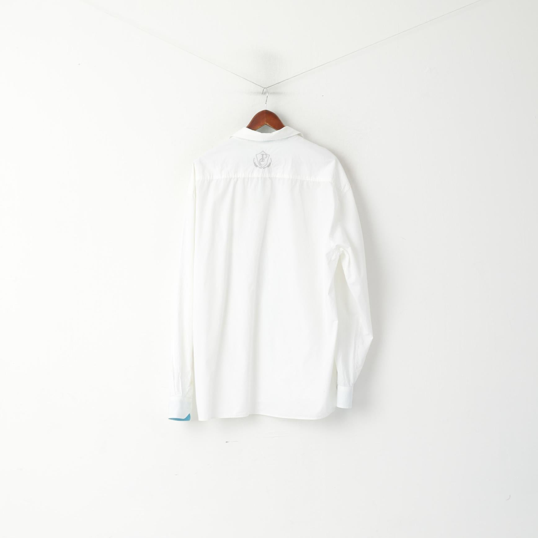 Palazzo Homme XXL 45/46 Chemise décontractée Blanc Coton Polo Club Haut à Manches Longues