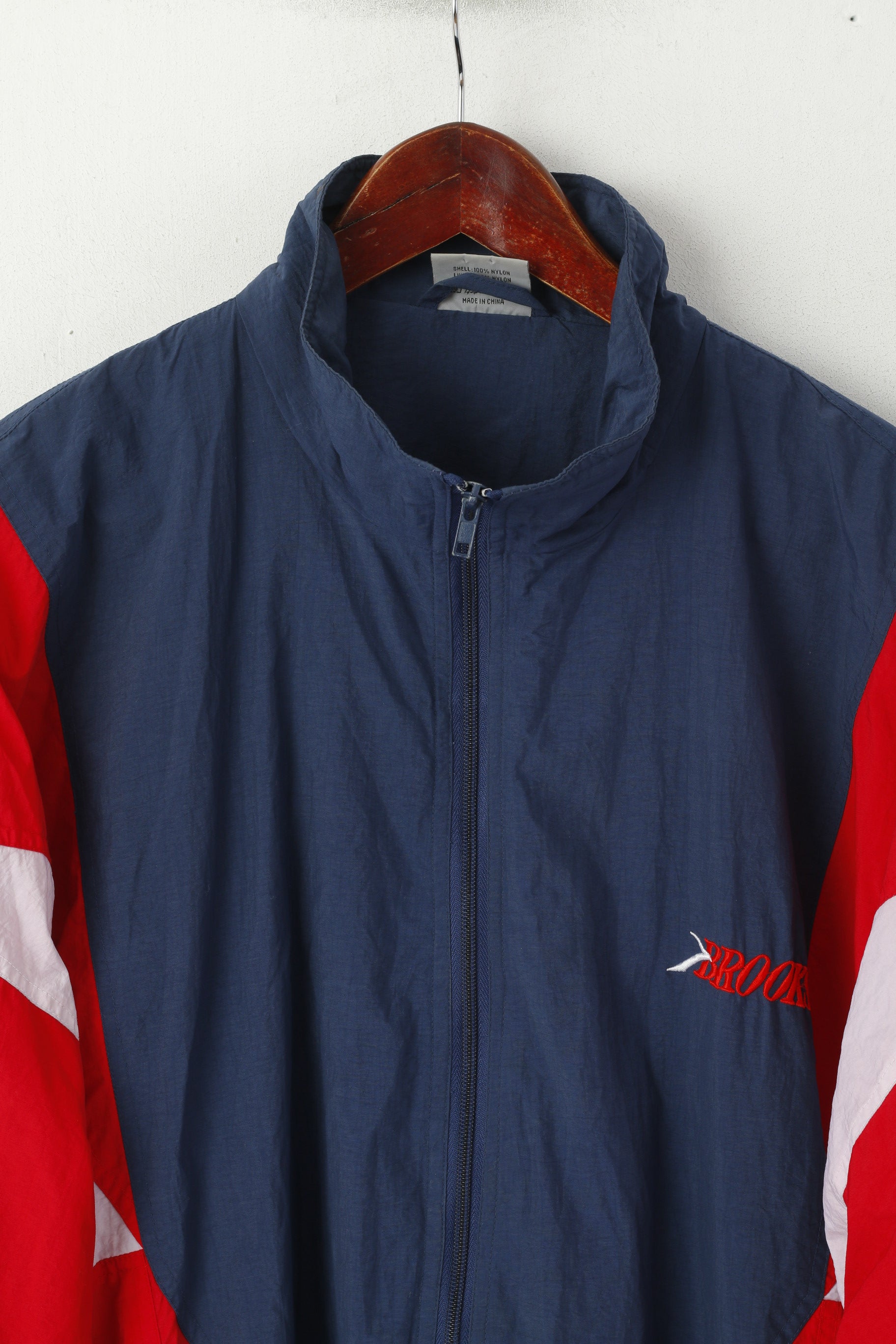 Brooks Men L Jacket Navy Vintage Nylon Full Zipper Mesh Lined Sportswear Top