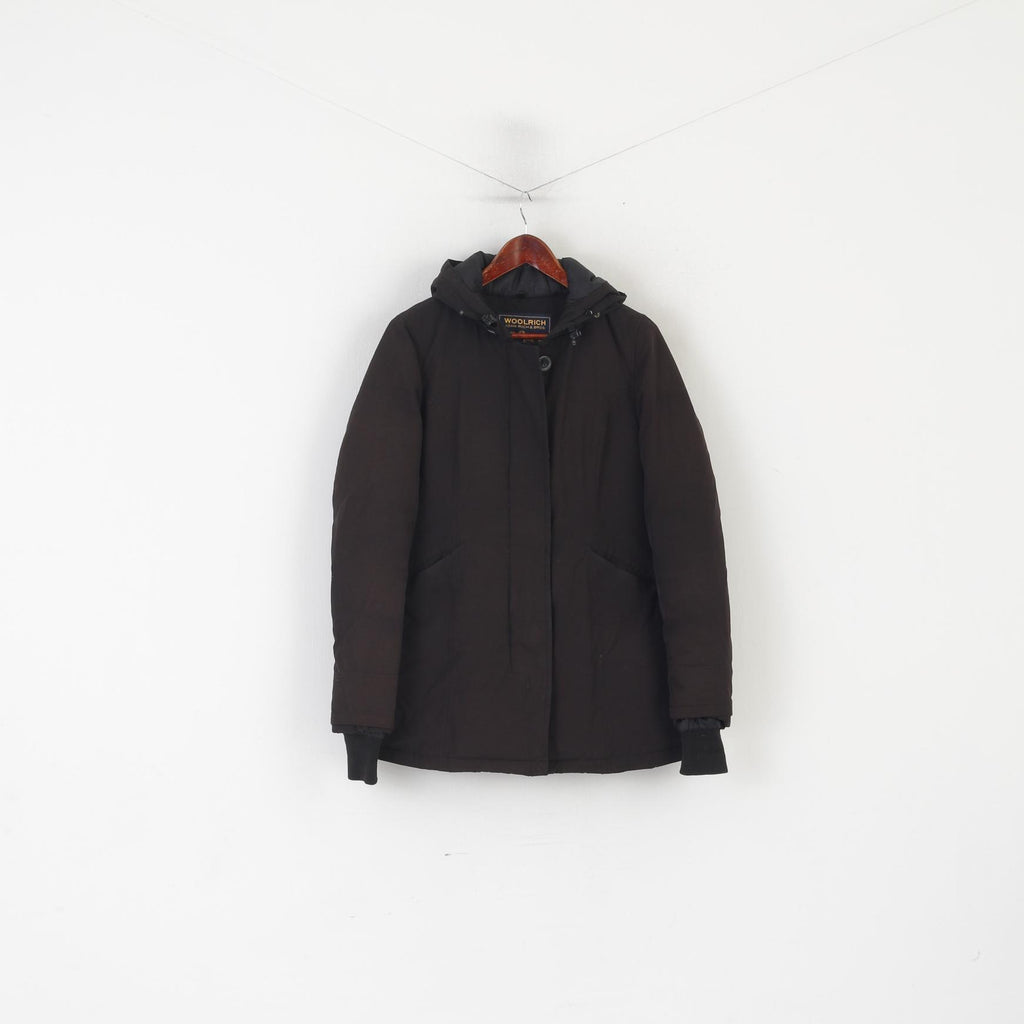Woolrich Femmes S Doudoune Marron Coton Nylon Rembourré À Capuche Fermeture Éclair Complète Top