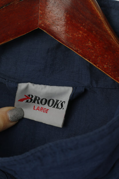 Brooks Men L Jacket Navy Vintage Nylon Full Zipper Mesh Lined Sportswear Top