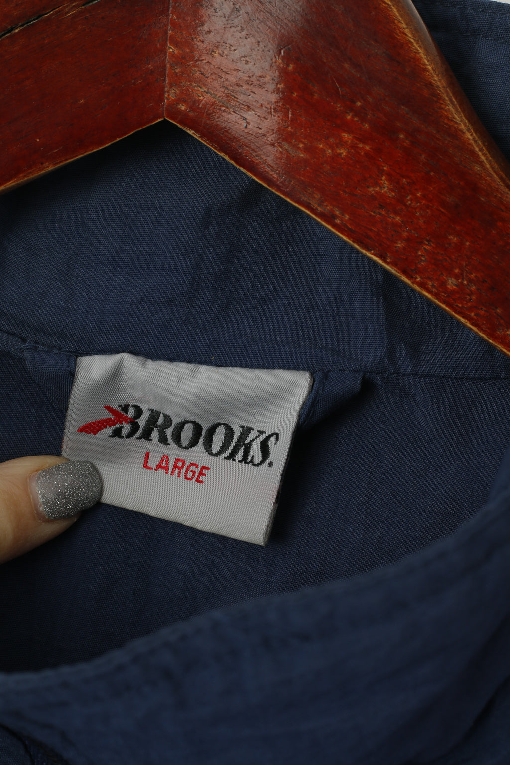 Brooks Men L Jacket Navy Vintage Nylon Full Zipper Mesh Lined Sportswear Top