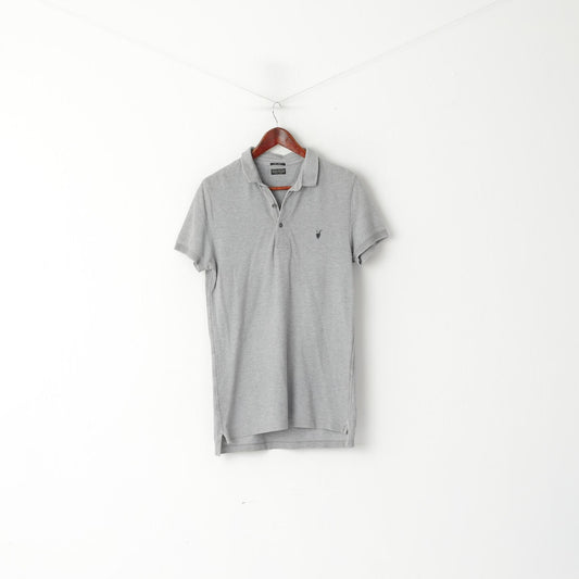 Allsaints Polo Homme Gris Coton Sandringham SS Classique Slim Fit Top