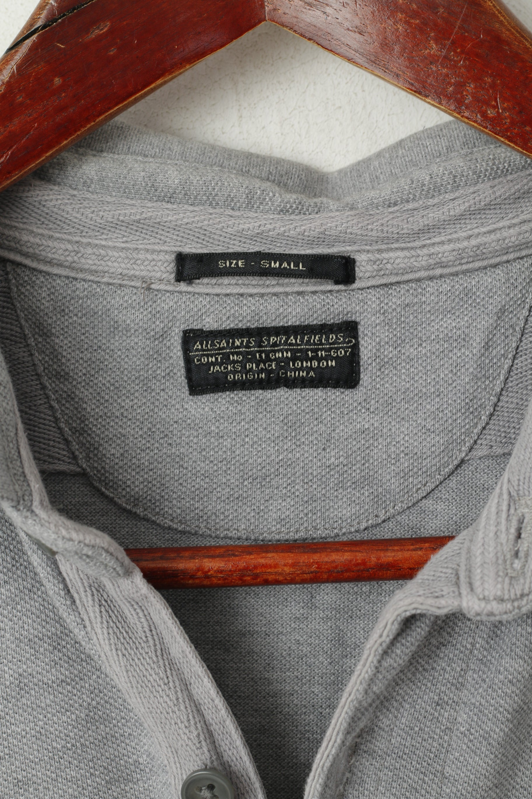 Allsaints Men S Polo Shirt Grey Cotton Sandringham SS Classic Slim Fit Top