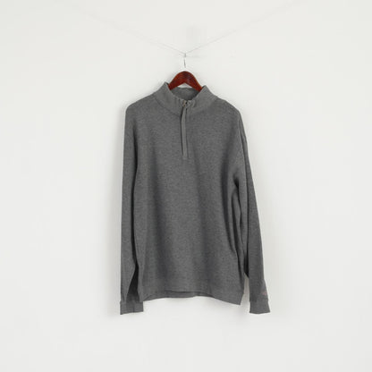 CUTTER & BUCK Men XL Jumper Grey Cotton Zip Neck Classic Sweater