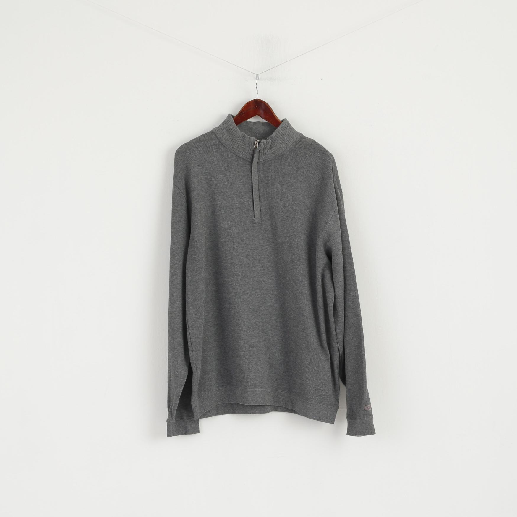 CUTTER &amp; BUCK Homme XL Pull Gris Coton Col Zippé Pull Classique