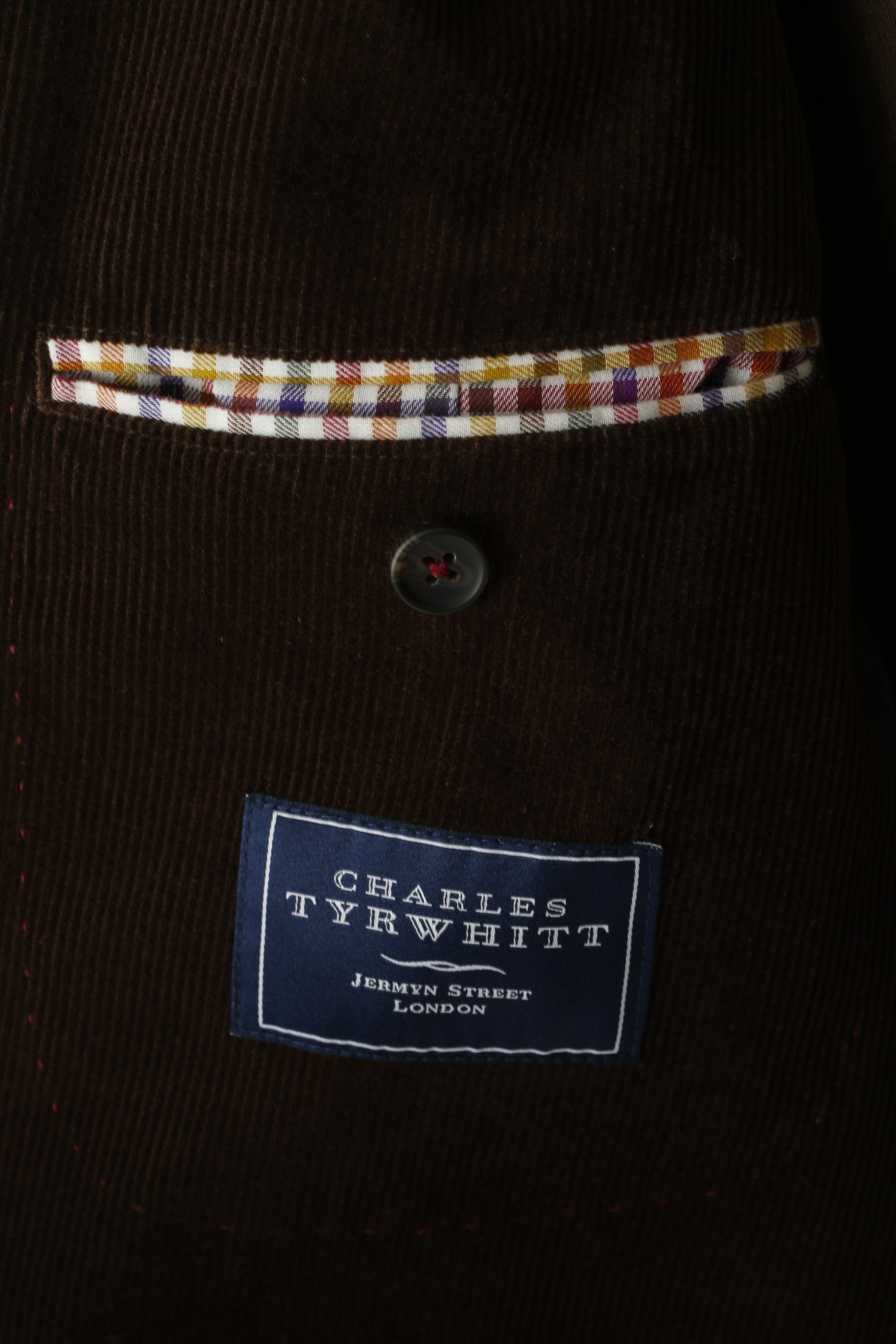 Charles Tyrwhitt Uomo 44 Blazer Marrone Cotone Coruduroy Giacca monopetto vestibilità classica