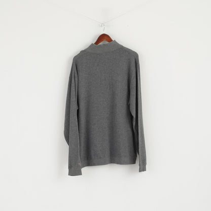 CUTTER & BUCK Men XL Jumper Grey Cotton Zip Neck Classic Sweater