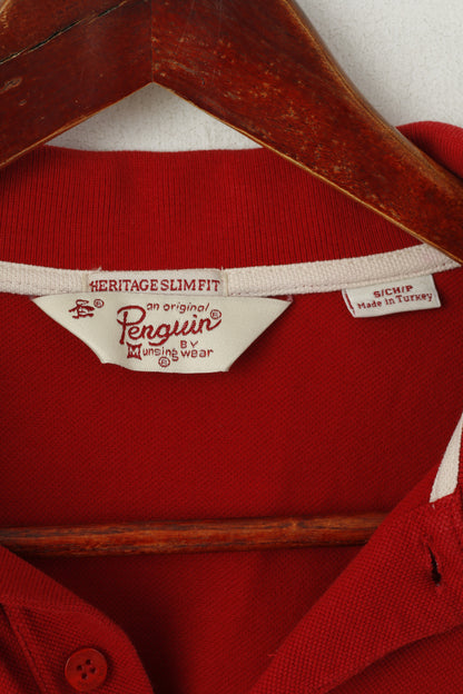 Polo da uomo Penguin S in cotone rosso Heritage, vestibilità slim, tinta unita sportiva