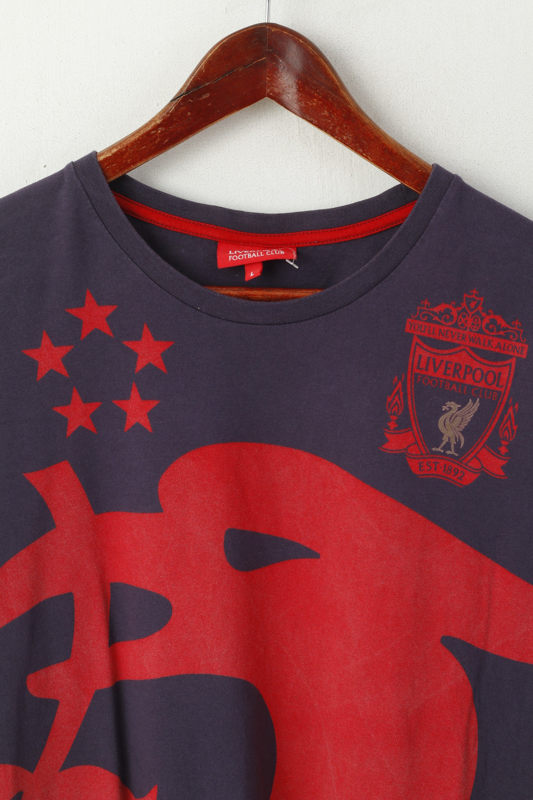 Liverpoll Football Club hommes L t-shirt violet coton LFC haut à col rond