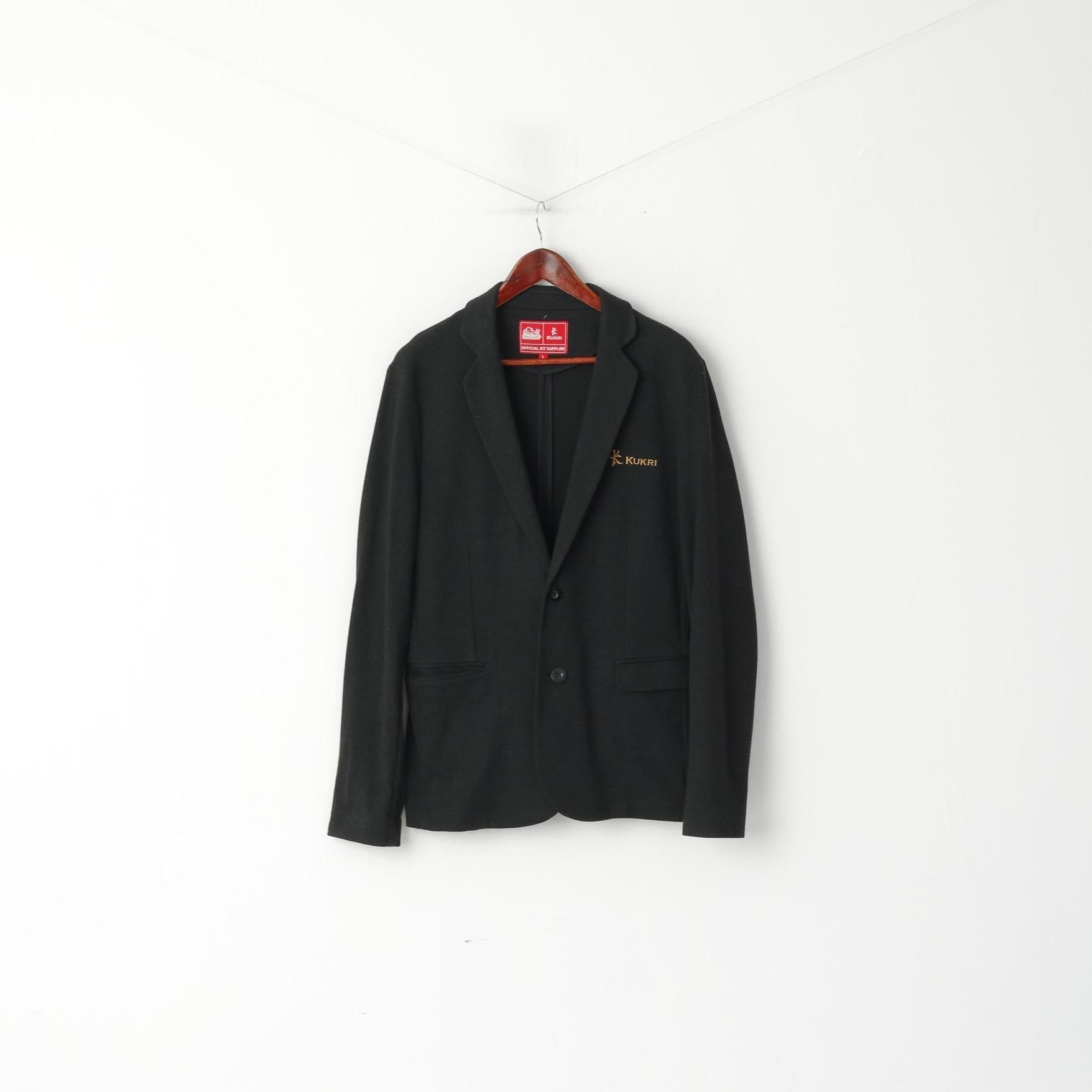 Kukri Men L Blazer Charcoal Official England Rugby Sport Single Breasted Jacket