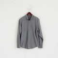 Armani Jeans Men XL (L) Casual Shirt Grey Blue Striped Cotton Long Sleeve Top