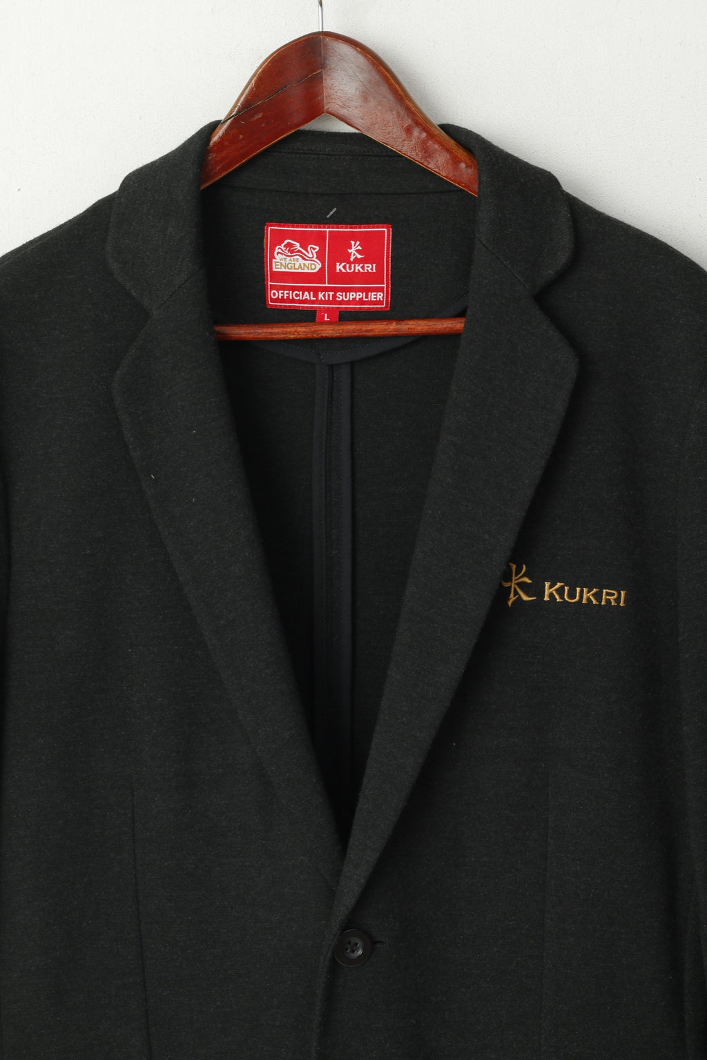 Kukri Men L Blazer Charcoal Official England Rugby Sport Single Breasted Jacket