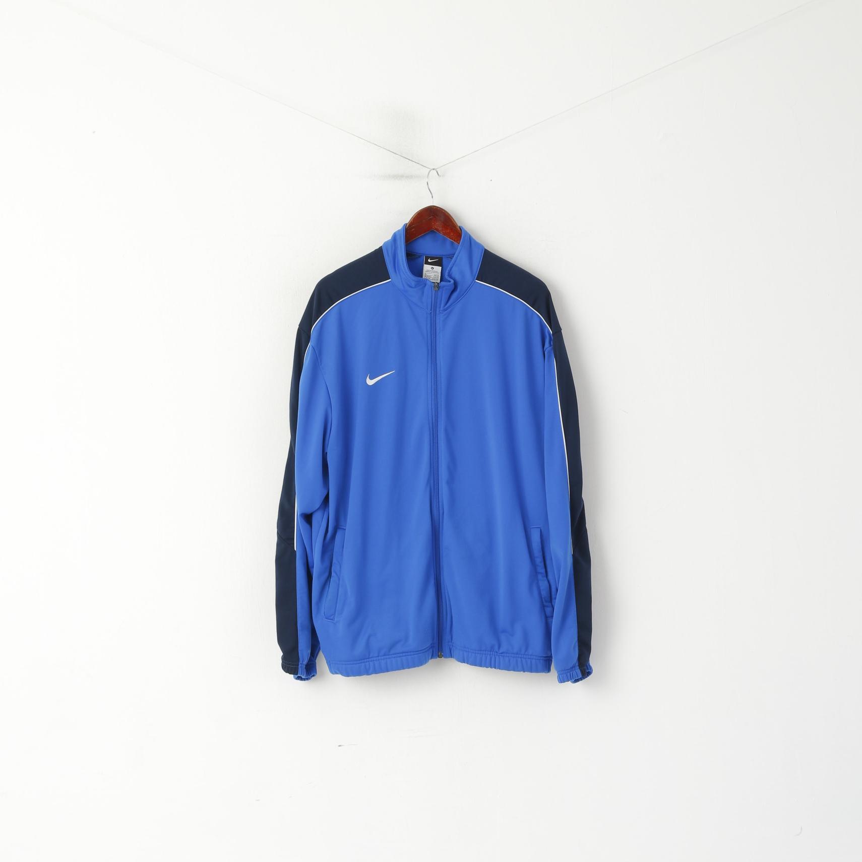 Nike Men XL 188 Sweatshirt Blue Shiny Retro Full Zip Activewear Track Top