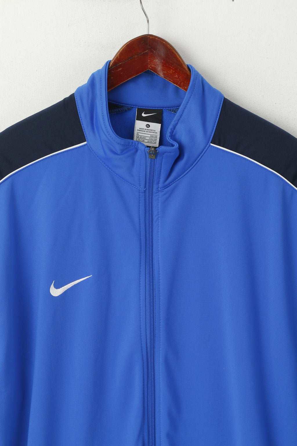 Nike Men XL 188 Sweatshirt Blue Shiny Retro Full Zip Activewear Track Top