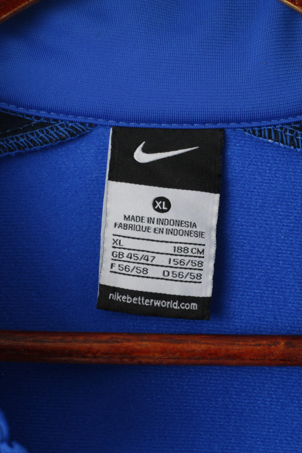 Nike Men XL 188 Sweatshirt Blue Shiny Retro Full Zip Activewear Track Top