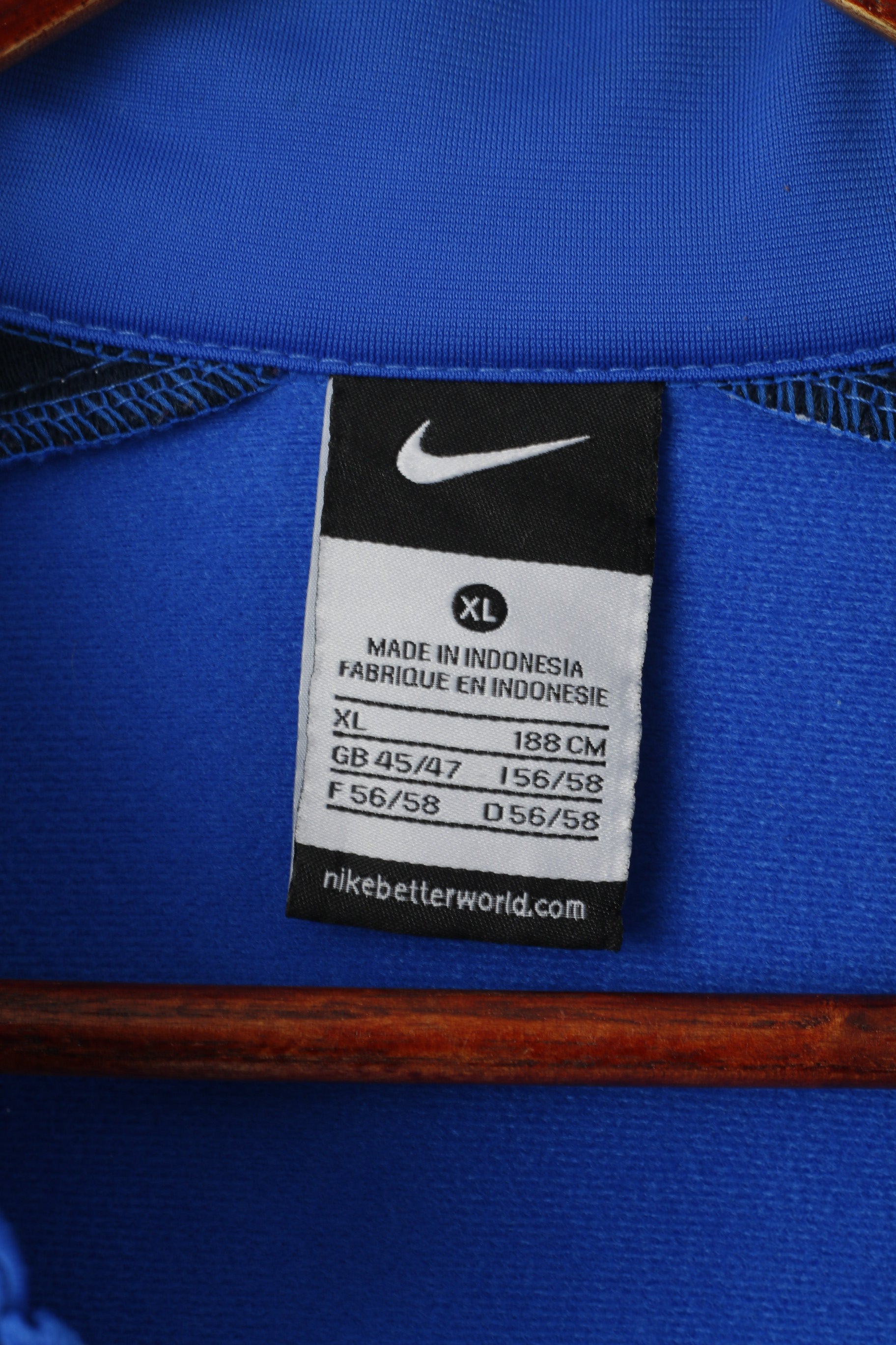 Nike Men XL 188 Sweatshirt Blue Shiny Retro Full Zip Activewear Track Top