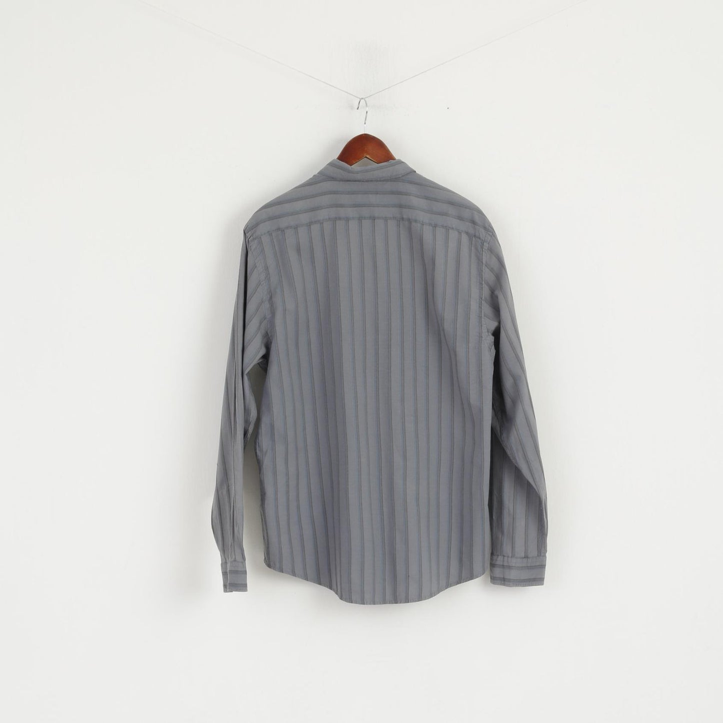 Armani Jeans Men XL (L) Casual Shirt Grey Blue Striped Cotton Long Sleeve Top