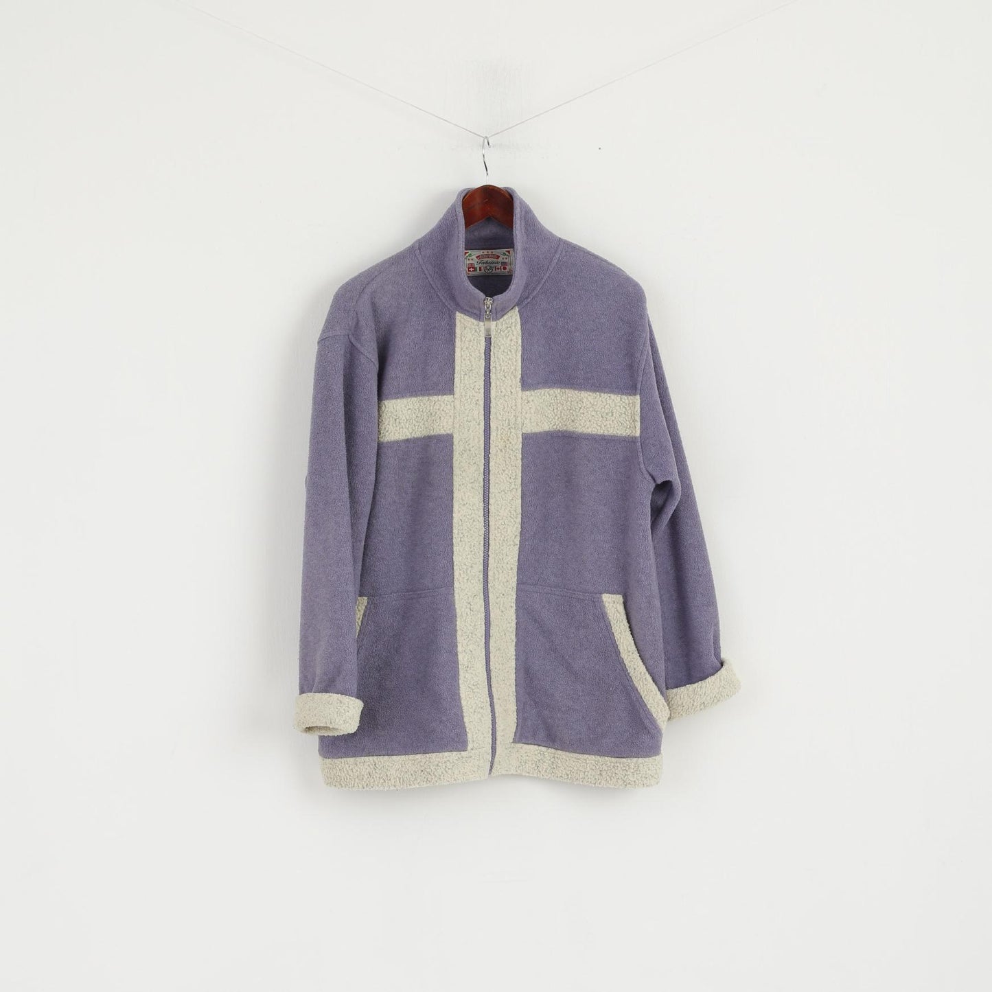 Fabrizio Women M/L Fleece Top Purple Full Zipper Classic Vintage Sweatshirt