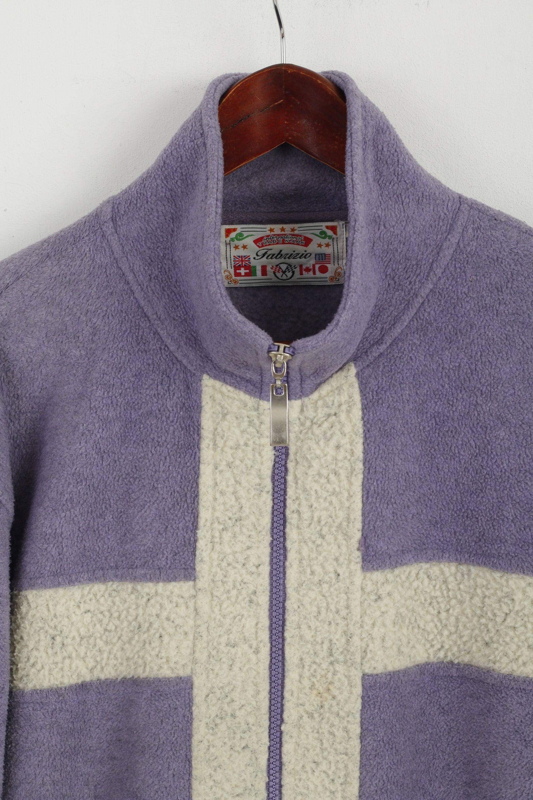 Fabrizio Women M/L Fleece Top Purple Full Zipper Classic Vintage Sweatshirt