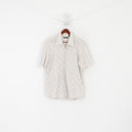 Kenneth Cole Men XL Casual Shirt Beige Striped Cotton Short Sleeeve Top