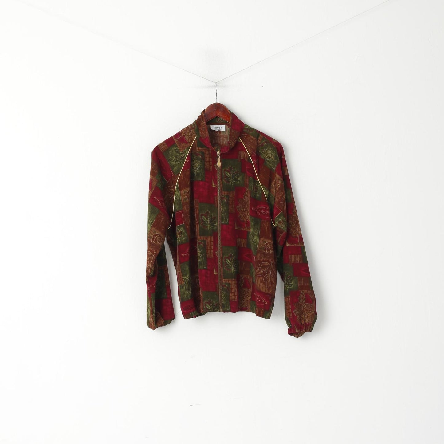 Teddi Women M Jacket Multicolour Festival Leaf Print Full Zipper Lightweight 90s Pockets Top
