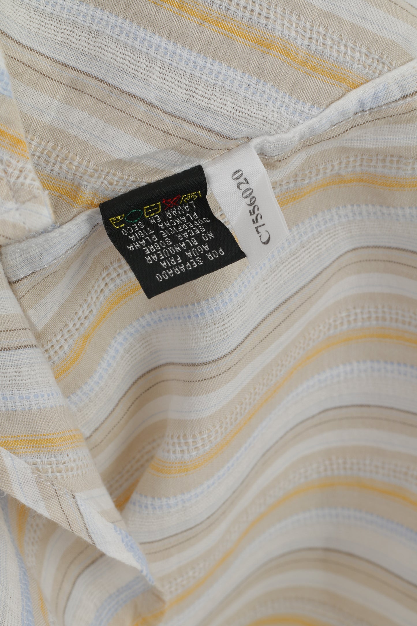 Kenneth Cole Men XL Casual Shirt Beige Striped Cotton Short Sleeeve Top