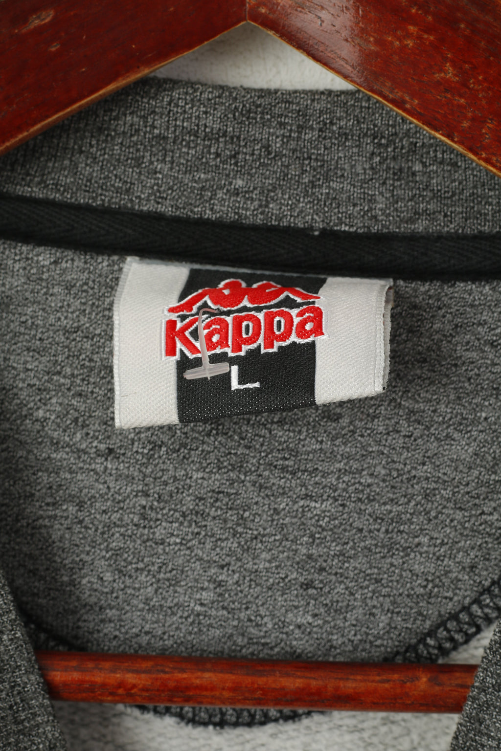 Kappa Men L Sweatshirt Gray Vintage Cotton V Neck Sportswear Top
