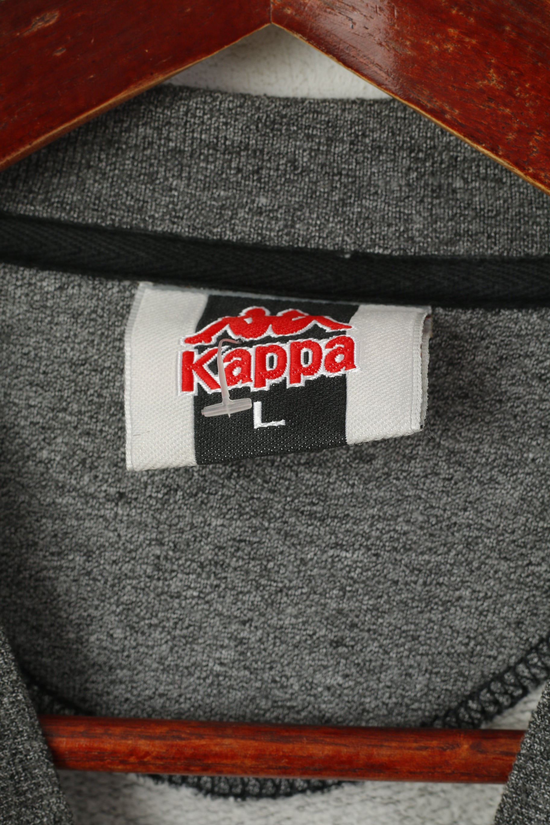 Kappa Men L Sweatshirt Gray Vintage Cotton V Neck Sportswear Top