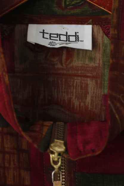 Teddi Women M Jacket Multicolour Festival Leaf Print Full Zipper Lightweight 90s Pockets Top