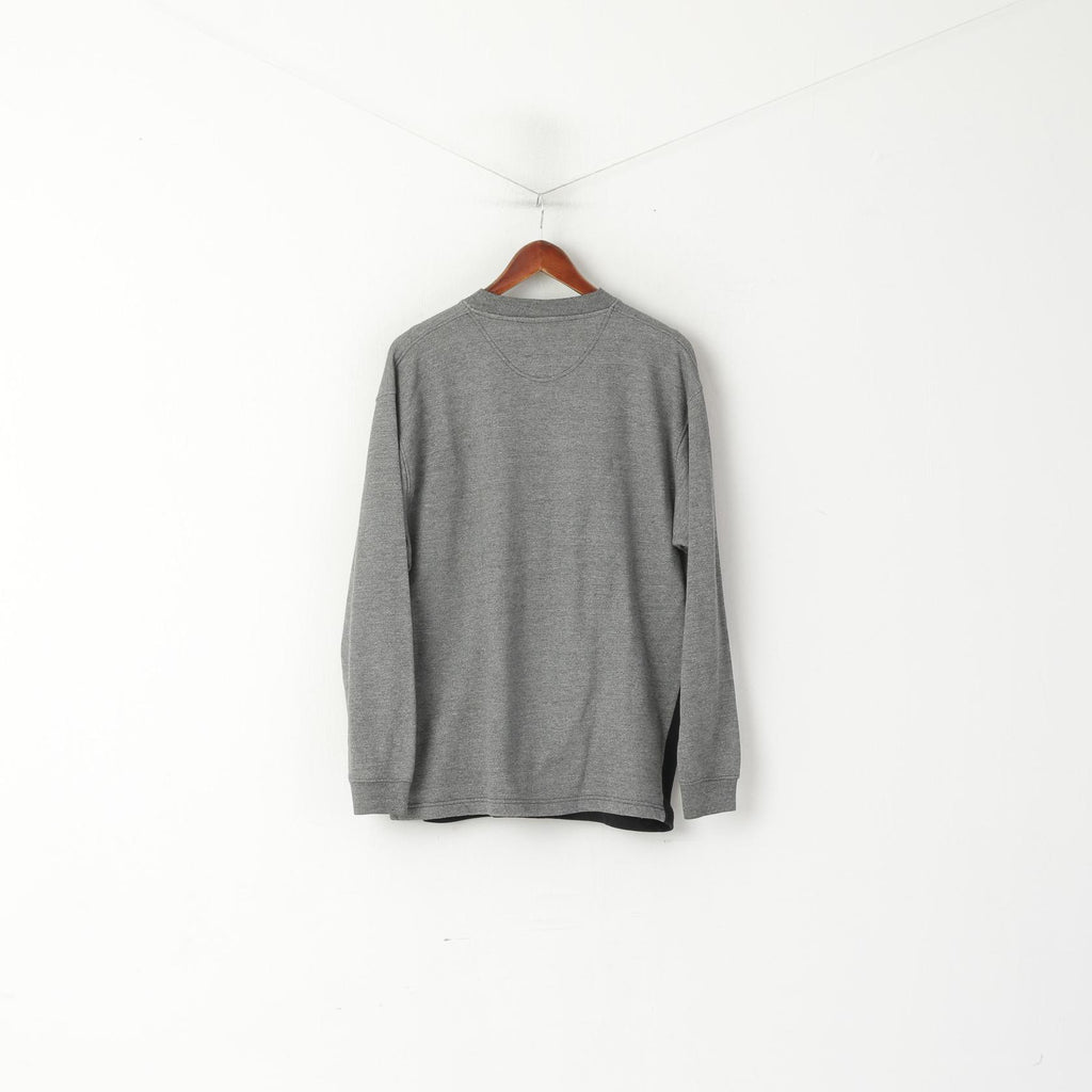 Kappa Men L Sweatshirt Gray Vintage Cotton V Neck Sportswear Top