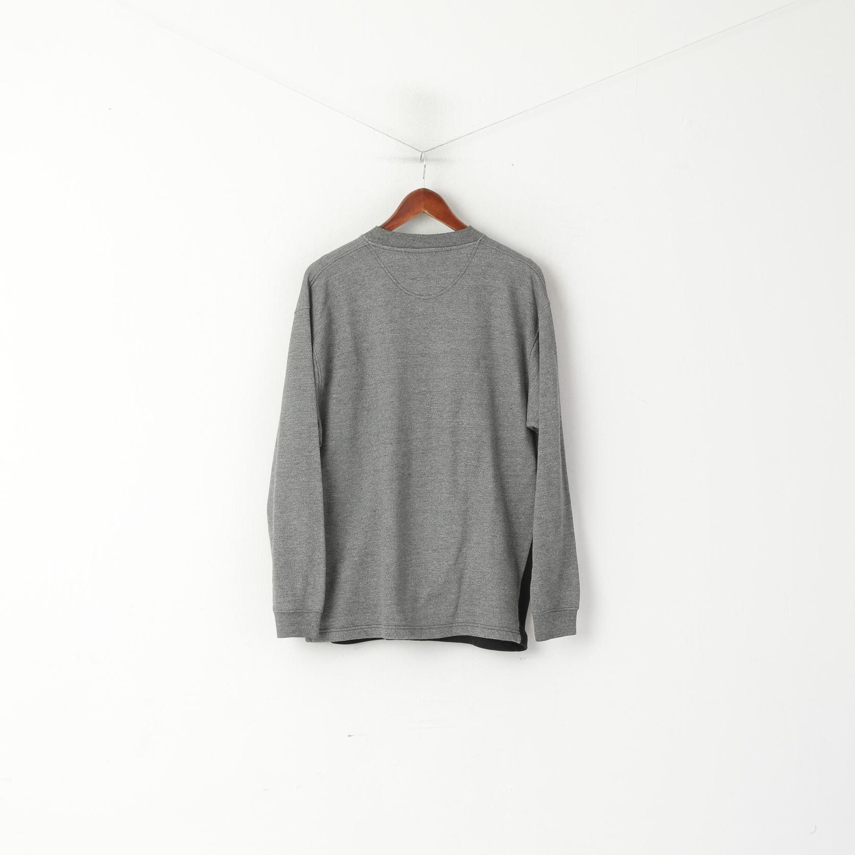 Kappa Men L Sweatshirt Gray Vintage Cotton V Neck Sportswear Top