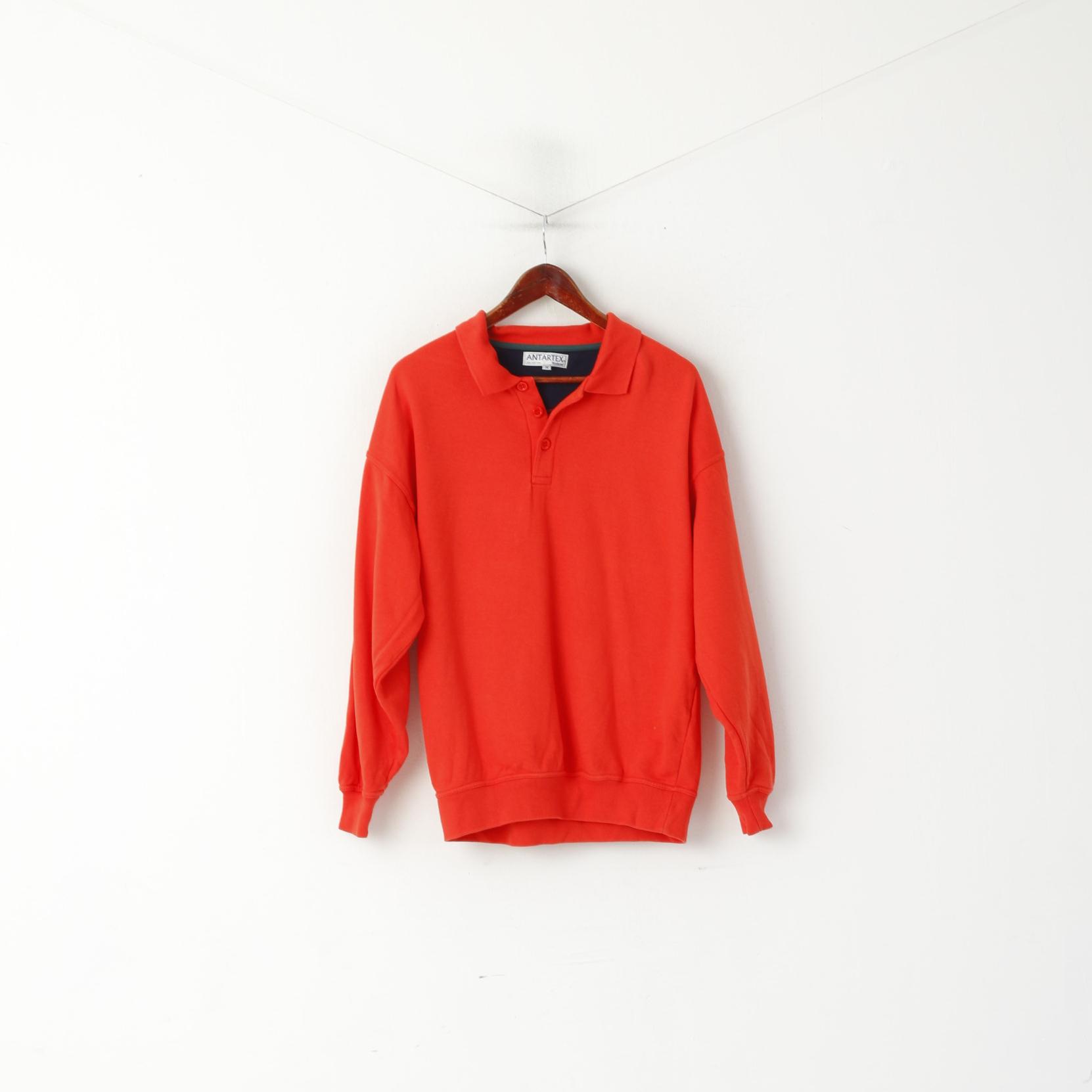 Antartex Weekend Men M Sweatshirt Orange Cotton Collared Casual Jumper Top