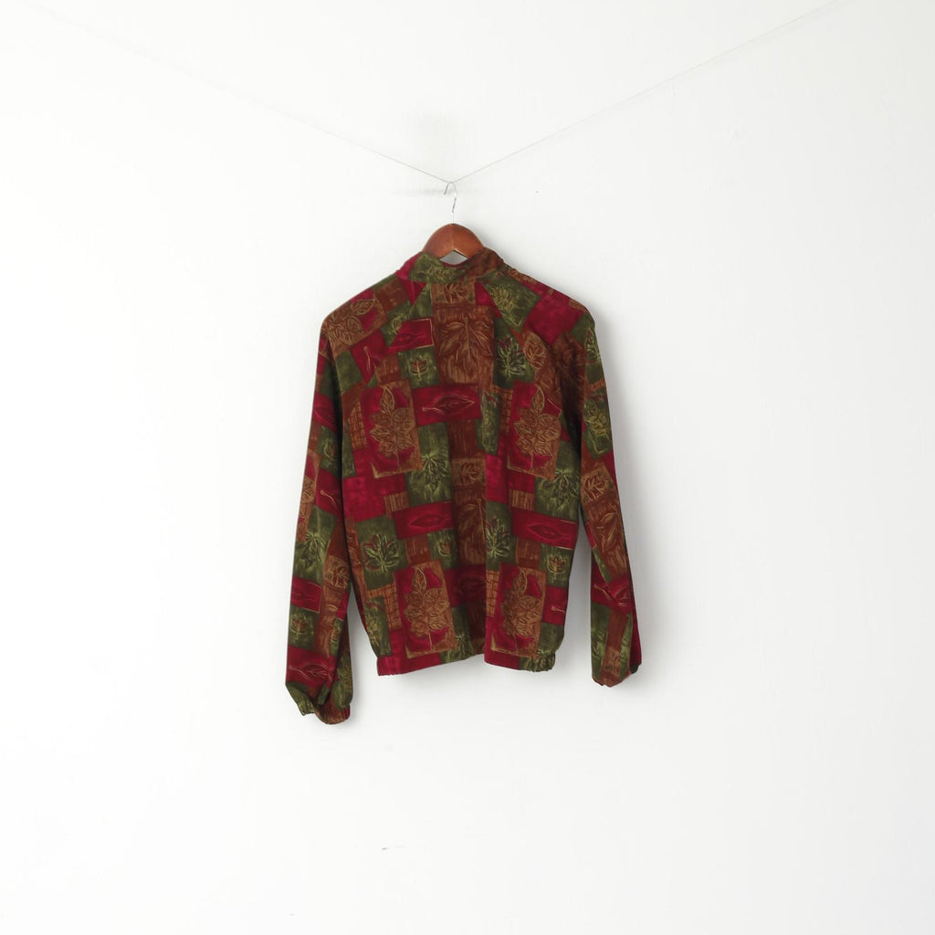 Teddi Women M Jacket Multicolour Festival Leaf Print Full Zipper Lightweight 90s Pockets Top