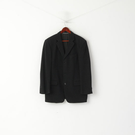 J. Philipp Hommes 40 Blazer Noir Laine Cachemire Mélange Veste Vintage à Simple Boutonnage