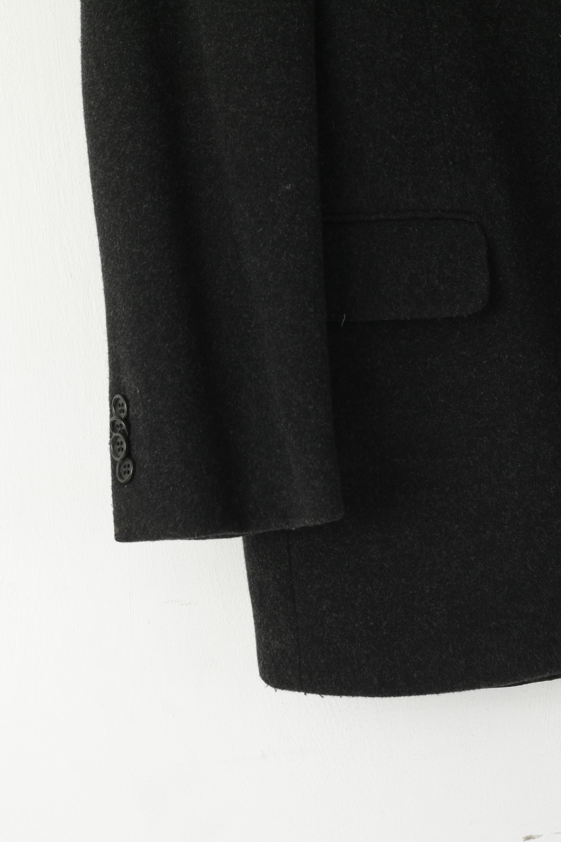 J. Philipp Hommes 40 Blazer Noir Laine Cachemire Mélange Veste Vintage à Simple Boutonnage
