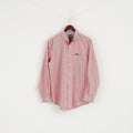 CHAPS Men M Casual Shirt Red Striped Cotton Long Sleeve Easy Care Pocket Classic Top