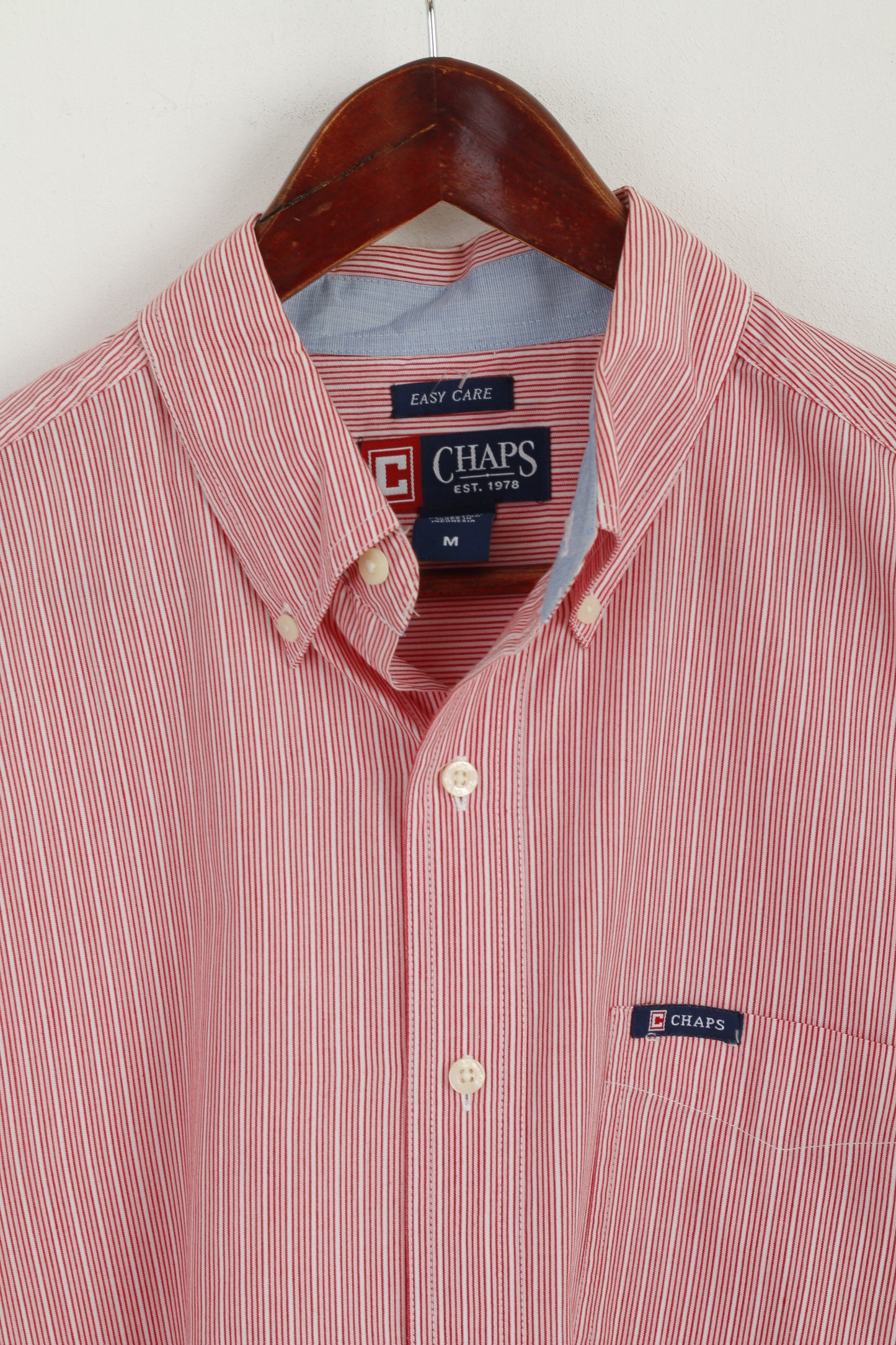 CHAPS Camicia casual da uomo M. Top classico tascabile a maniche lunghe in cotone a righe rosse