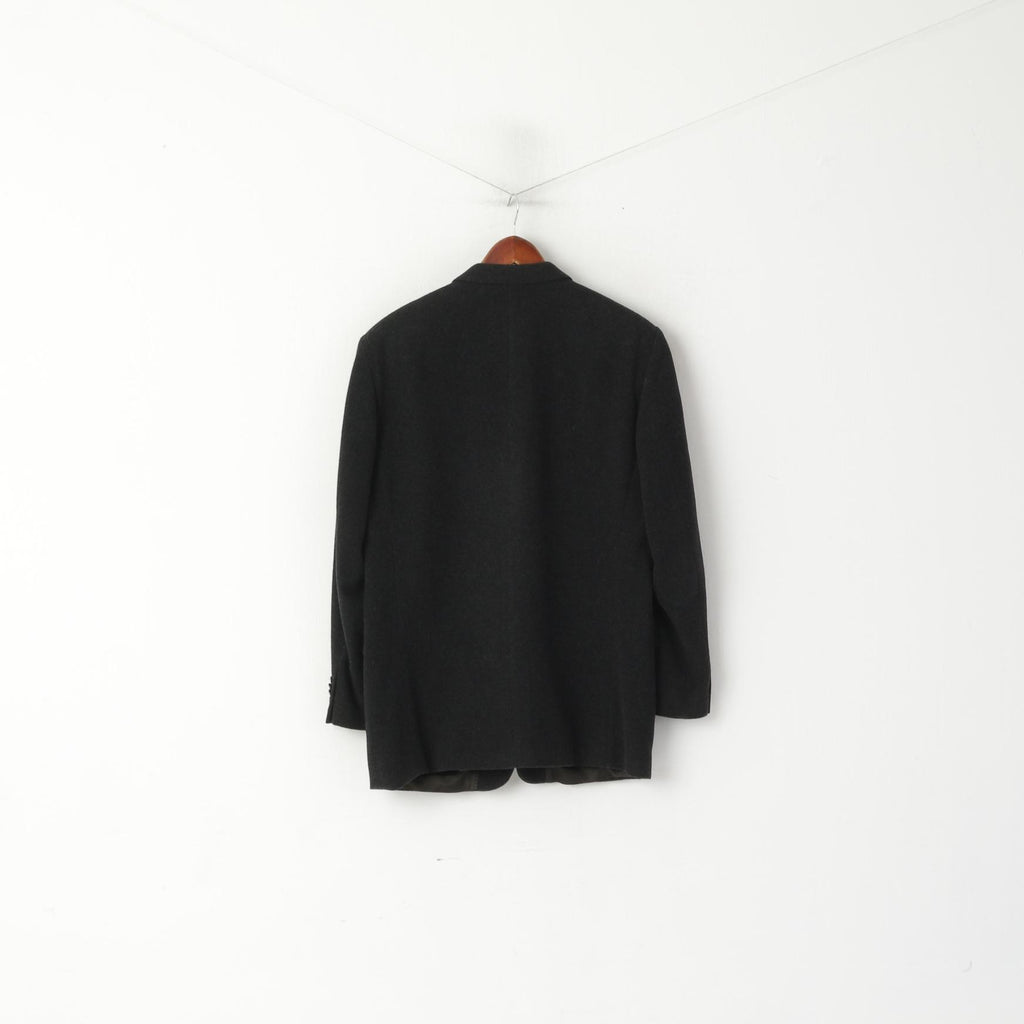 J. Philipp Hommes 40 Blazer Noir Laine Cachemire Mélange Veste Vintage à Simple Boutonnage