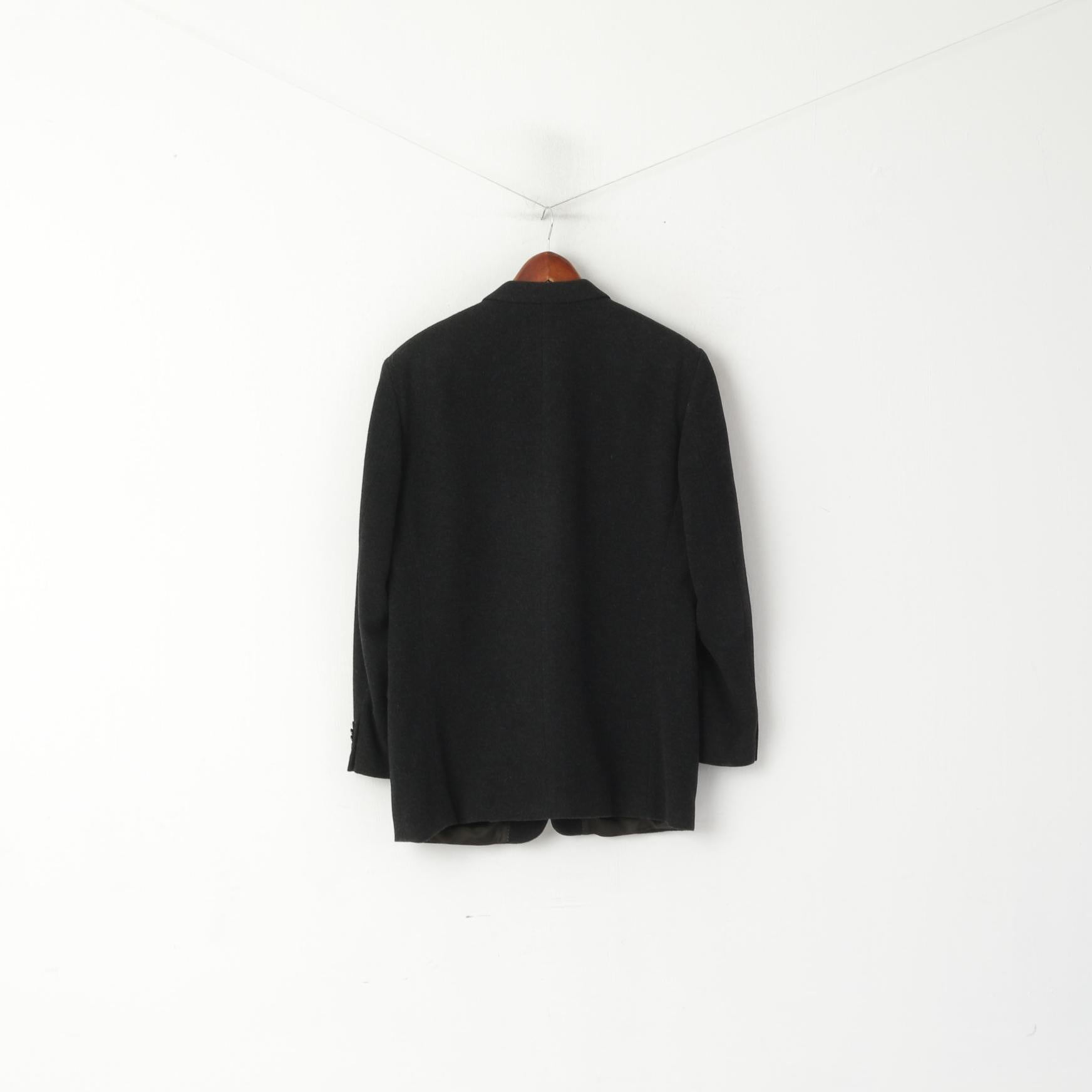 J. Philipp Hommes 40 Blazer Noir Laine Cachemire Mélange Veste Vintage à Simple Boutonnage