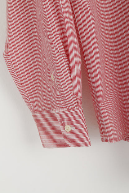 CHAPS Camicia casual da uomo M. Top classico tascabile a maniche lunghe in cotone a righe rosse