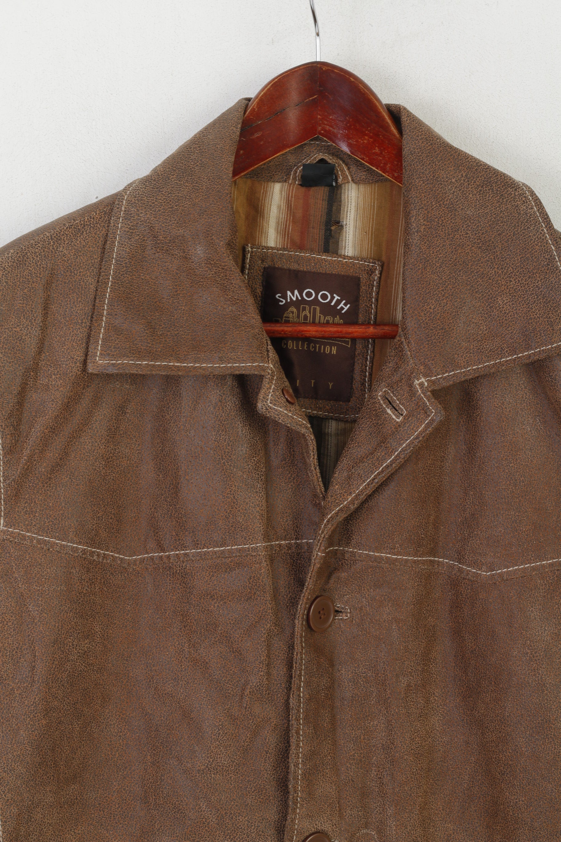 Smooth Collection City Men 44/46 S Jacket Brown Leather Vintage