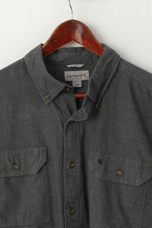 Camicia casual da uomo Carhartt L. Top in cotone grigio con tasche a maniche lunghe e vestibilità comoda