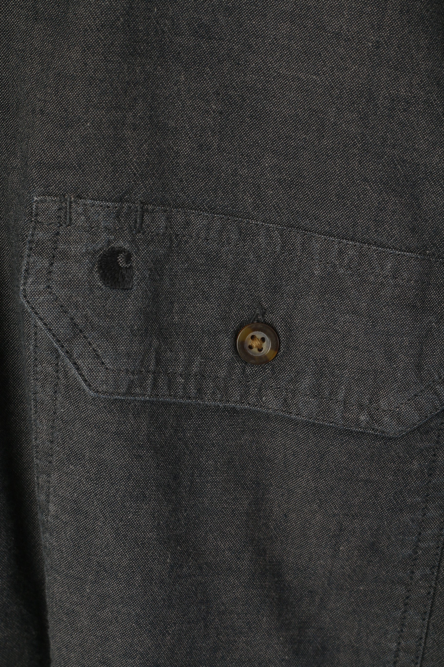 Carhartt Men L Casual Shirt Gray Cotton Relaxed Fit Long Sleeve Pockets Top
