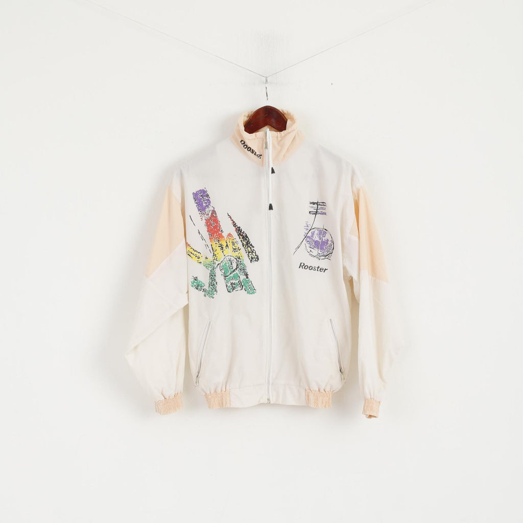 Coq Femmes M Veste Crème Tennis Festival Full Zipper vintage années 90 Allemagne Mode Top