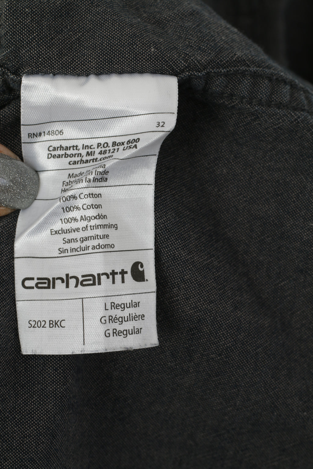 Carhartt Men L Casual Shirt Gray Cotton Relaxed Fit Long Sleeve Pockets Top