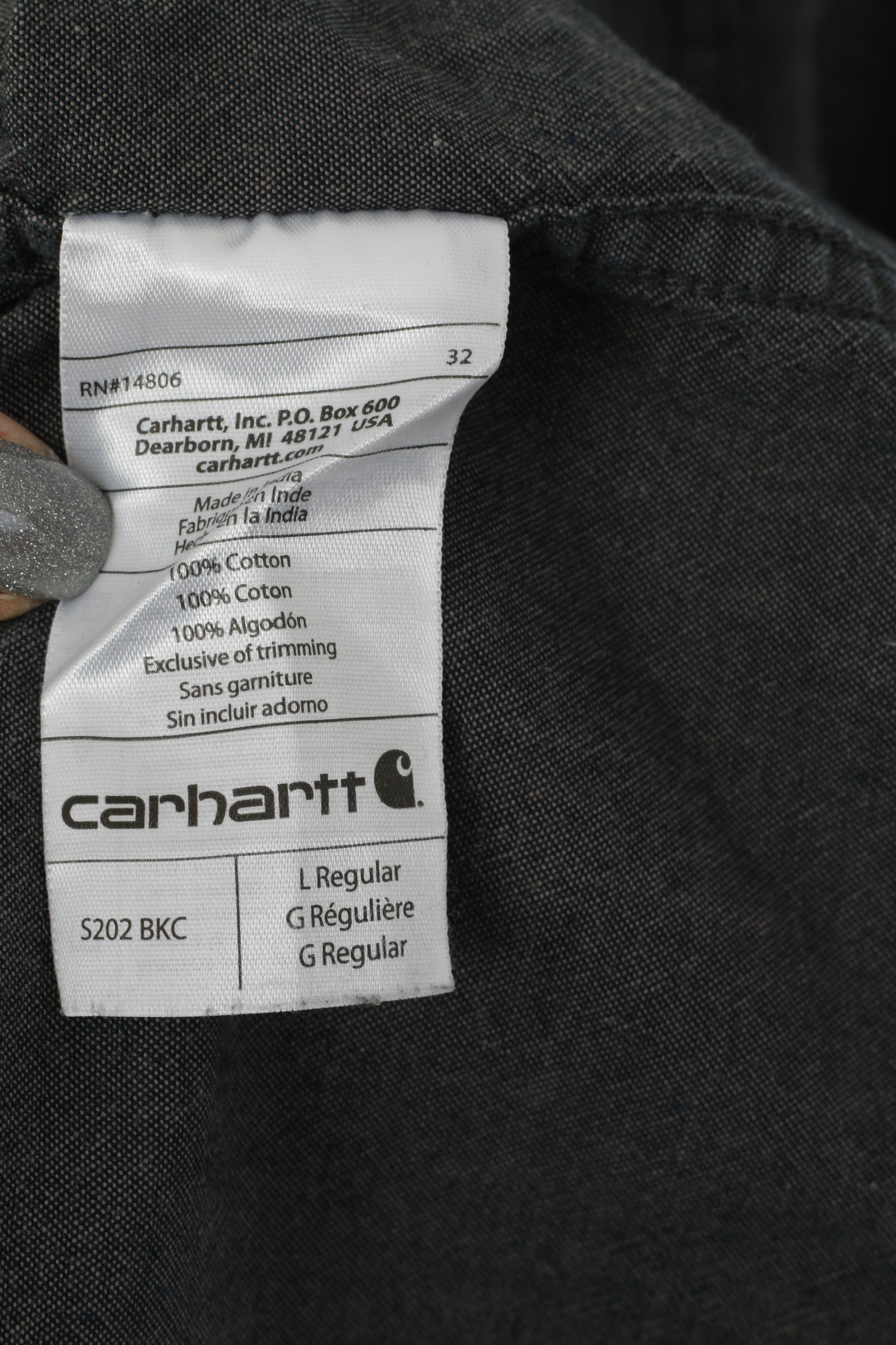 Carhartt Men L Casual Shirt Gray Cotton Relaxed Fit Long Sleeve Pockets Top