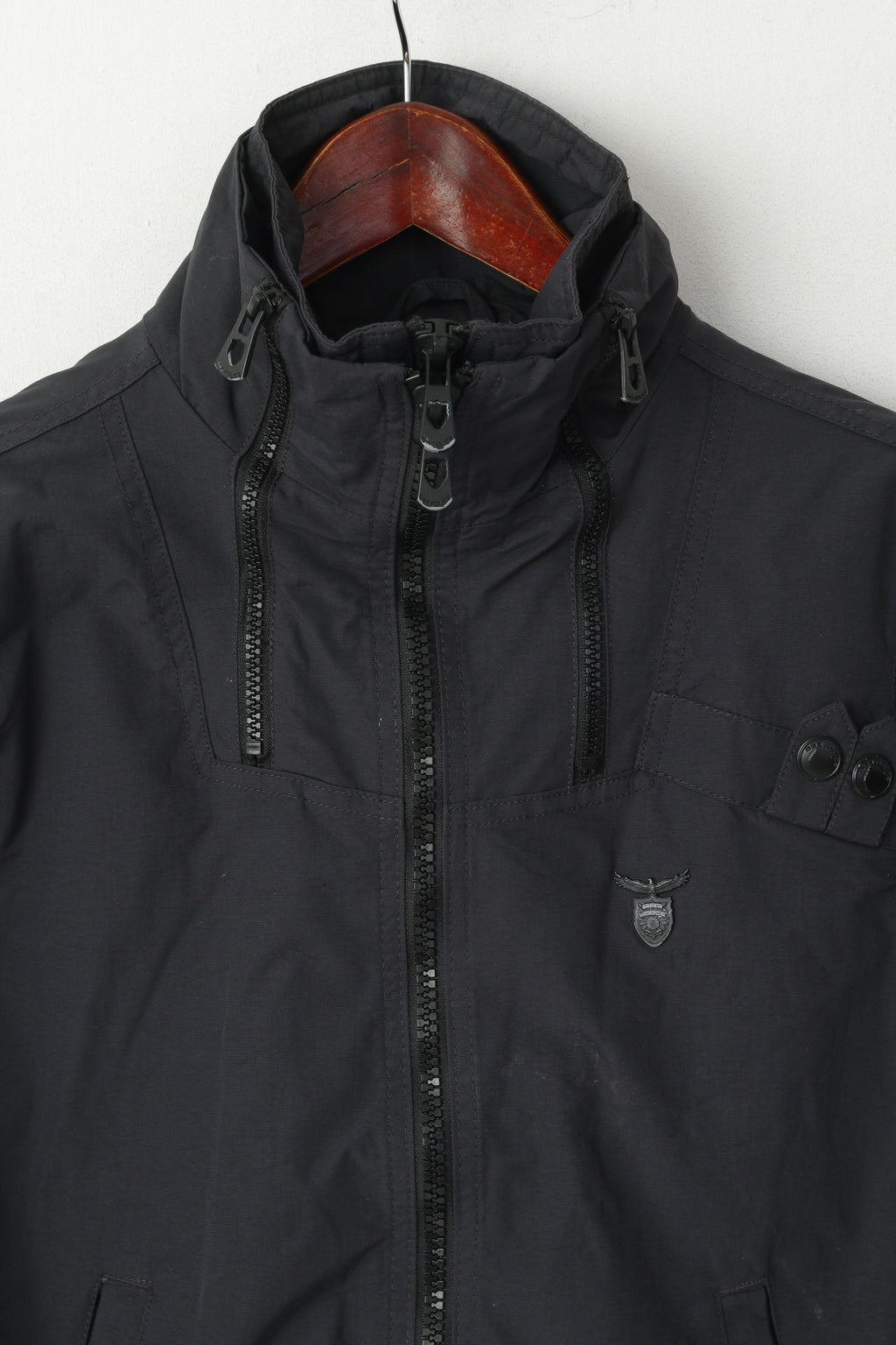 Police 883 Hommes 2 XS Veste Marine Nylon 2 Fermeture Éclair Imperméable Coupe-Vent Haut Décontracté