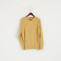Timberland Men L Jumper Yellow Striped Vintage 100% Cotton Stretch V Neck Sweater