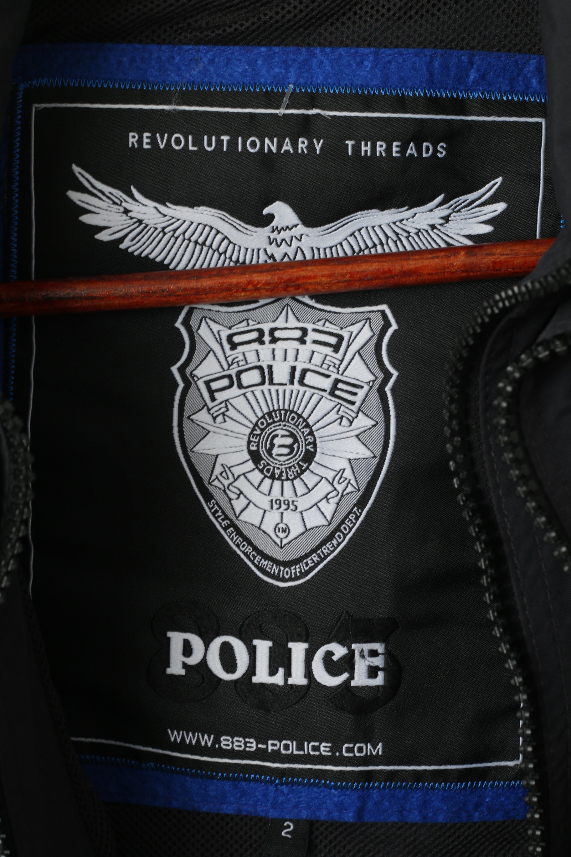 Police 883 Hommes 2 XS Veste Marine Nylon 2 Fermeture Éclair Imperméable Coupe-Vent Haut Décontracté